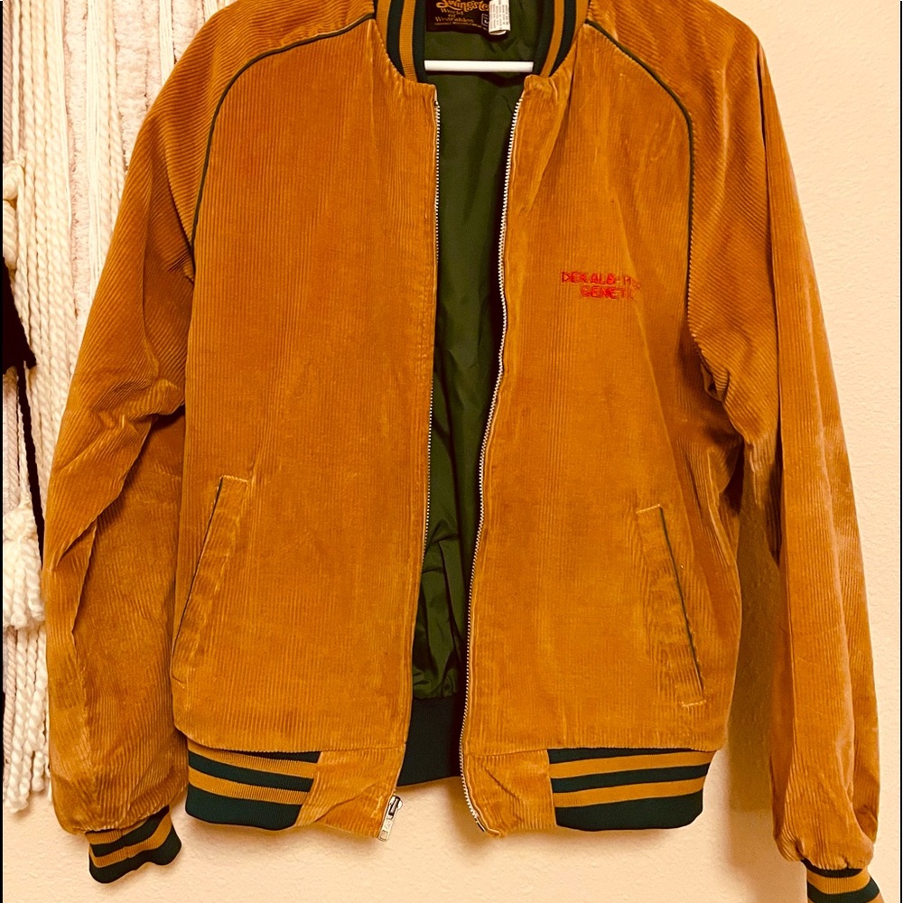 Vintage Medium Tan/Brown and Green Corduroy Bomber Jacket Shawnee Mission Kansas